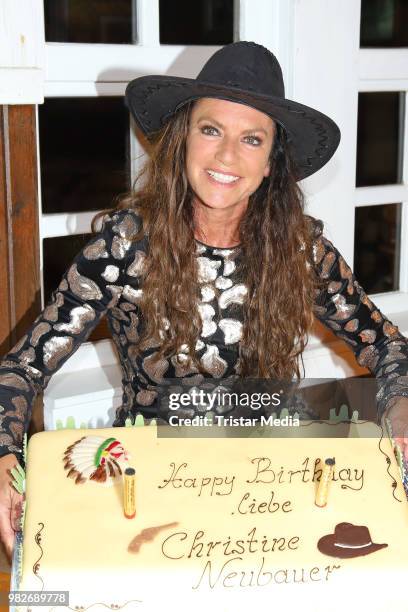 Christine Neubauer celebrates her 56th birthday during the 'Winnetou und das Geheimnis der Felsenburg' premiere on June 23, 2018 in Bad Segeberg,...