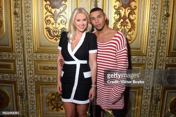 Isabella Llowengrip and Olivier Rousteing attend the Balmain Menswear Spring/Summer 2019 show as part of Paris Fashion Week on June 24, 2018 in...