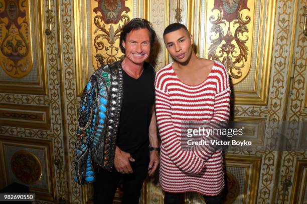 Petter Stordalen and Olivier Rousteing attend the Balmain Menswear Spring/Summer 2019 show as part of Paris Fashion Week on June 24, 2018 in Paris,...