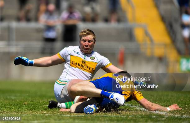 Offaly , Ireland - 24 June 2018; Eoin Cleary of Clare in action against Alan Mulhall of Offaly during the GAA Football All-Ireland Senior...