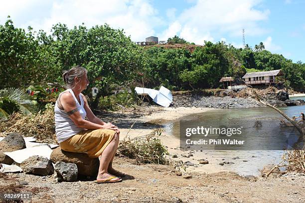 Owner Wendy Booth looks on at the devastation of her destroyed Seabreeze resort following the 8.3 magnitude strong earthquake which struck 200km from...