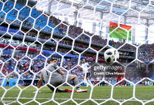 Harry Kane of England scores past Jaime Penedo of Panama his team's sixth goal during the 2018 FIFA World Cup Russia group G match between England...