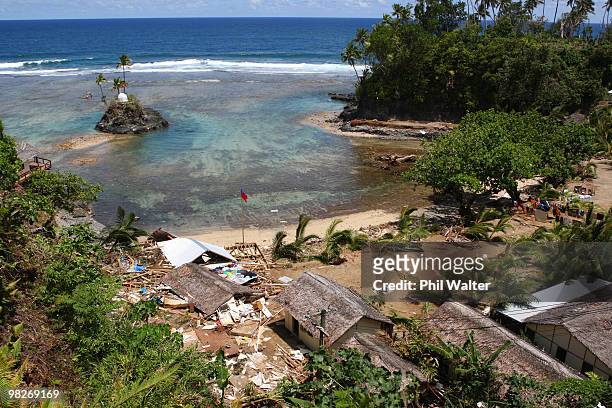 General view of the devastation of the destroyed Seabreeze resort following the 8.3 magnitude strong earthquake which struck 200km from Samoa's...
