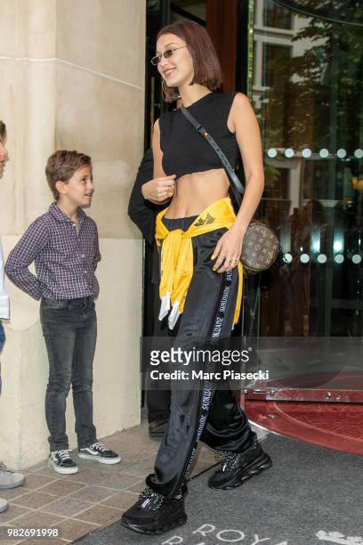Model Bella Hadid is seen on June 24, 2018 in Paris, France.