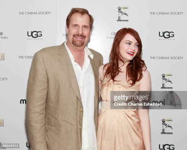 Actors Jeff Daniels and Emma Stone attend the Cinema Society with UGG & Suffolk County Film Commission host a screening of "Paper Man" at the Crosby...