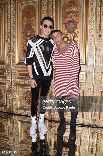 Hu Bing and Olivier Rousteing attend the Balmain Menswear Spring/Summer 2019 show as part of Paris Fashion Week on June 24, 2018 in Paris, France.