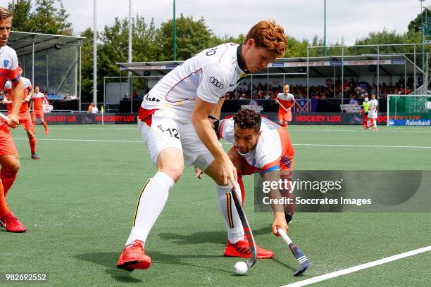 Gauthier Boccard of Belgium, Valentin Verga of Holland during the Champions Trophy match between Holland v Belgium at the Hockeyclub Breda on June...