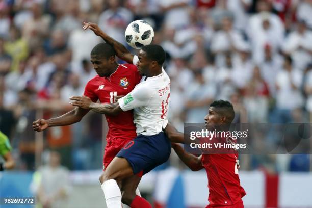 Armando Cooper of Panama, Raheem Sterling of England, Fidel Escobar of Panama during the 2018 FIFA World Cup Russia group G match between England and...