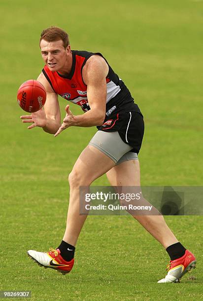 Brendon Goddard of the Saints marks during a St Kilda Saints AFL training session at Linen House Oval on April 6, 2010 in Melbourne, Australia.