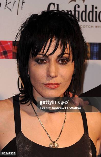 Musician Joan Jett attends the 8th annual "Dressed To Kilt" Charity Fashion Show presented by Glenfiddich at M2 Ultra Lounge on April 5, 2010 in New...