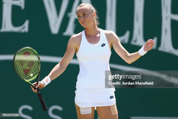 Magdalena Rybarikova of Slovakia reacts during her singles Final match against Magdalena Rybarikova of Slovakia during day nine of the Nature Valley...