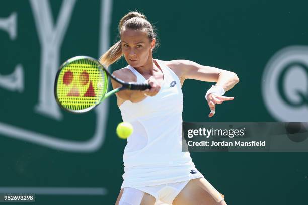 Magdalena Rybarikova of Slovakia plays a forehand during her singles Final match against Magdalena Rybarikova of Slovakia during day nine of the...