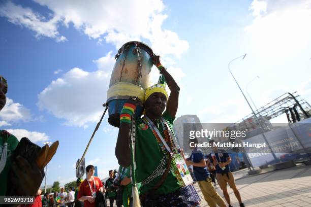 Senegal fan enjoys the pre match atmosphere prior to the 2018 FIFA World Cup Russia group H match between Japan and Senegal at Ekaterinburg Arena on...