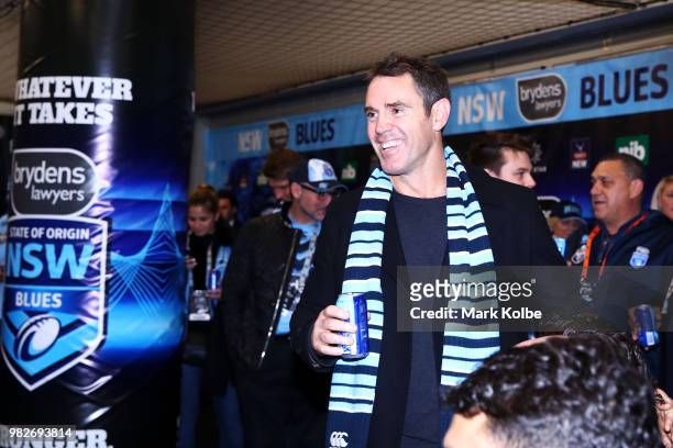 Blues coach Brad Fittler celebrates victory during game two of the State of Origin series between the New South Wales Blues and the Queensland...