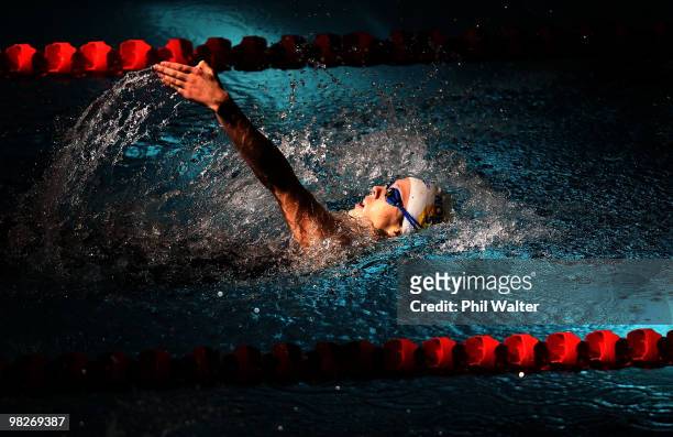 Jessie Blundell competes in the Womens 100m backstroke during day two of the New Zealand Open Swimming Championships at the West Wave Aquatic Centre...