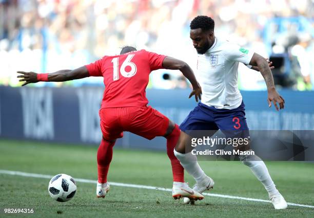 Danny Rose of England takes on Abdiel Arroyo of Panama during the 2018 FIFA World Cup Russia group G match between England and Panama at Nizhny...
