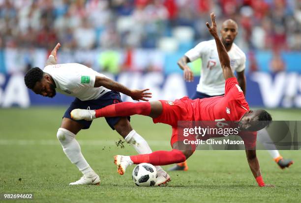 Abdiel Arroyo of Panama is tackled by Danny Rose of England during the 2018 FIFA World Cup Russia group G match between England and Panama at Nizhny...