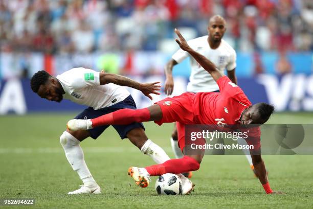 Abdiel Arroyo of Panama is tackled by Danny Rose of England during the 2018 FIFA World Cup Russia group G match between England and Panama at Nizhny...