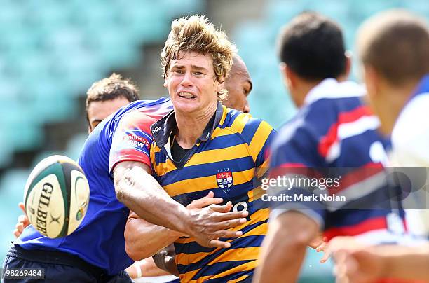 Berrick Barnes passes during a Waratahs Super 14 training session at Sydney Football Stadium on April 6, 2010 in Sydney, Australia.