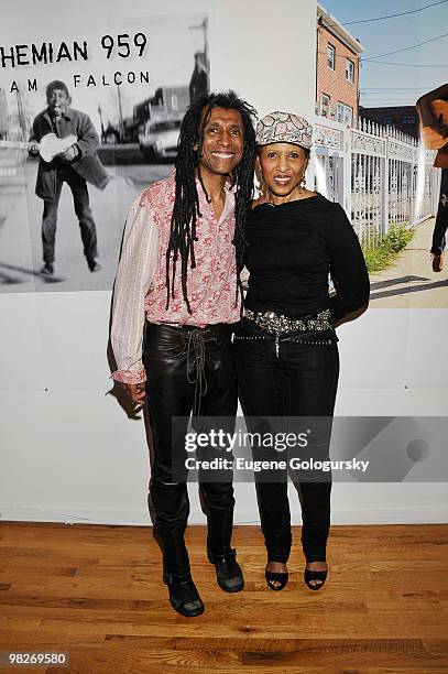 Nona Hendryx and Adam Falcon attend the Adam Falcon "Bohemian 959" album release celebration at the Morrison Hotel Gallery on April 5, 2010 in New...