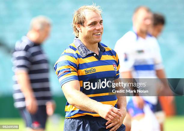 Phil Waugh laughs during a Waratahs Super 14 training session at Sydney Football Stadium on April 6, 2010 in Sydney, Australia.