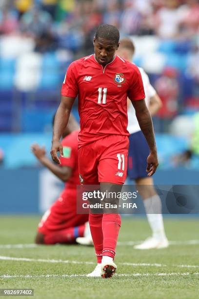 Armando Cooper of Panama walks off the pitch dejected folowing the 2018 FIFA World Cup Russia group G match between England and Panama at Nizhny...