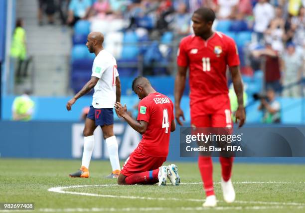 Armando Cooper of Panama walks off the pitch dejected folowing the 2018 FIFA World Cup Russia group G match between England and Panama at Nizhny...