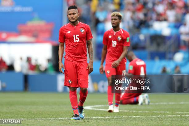 Eric Davis of Panama walks off the pitch dejected folowing the 2018 FIFA World Cup Russia group G match between England and Panama at Nizhny Novgorod...