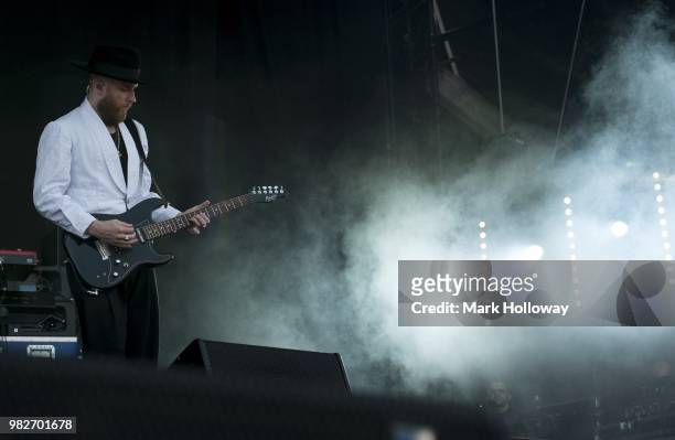 Adam Anderson of the Hurts performing on the main stage at Seaclose Park on June 24, 2018 in Newport, Isle of Wight.
