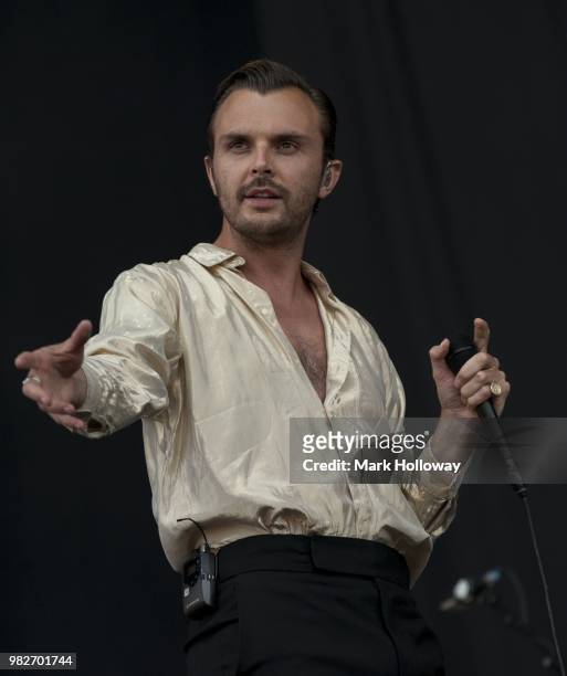 Of Thero Hutchcraft the Hurts performing on the main stage at Seaclose Park on June 24, 2018 in Newport, Isle of Wight.