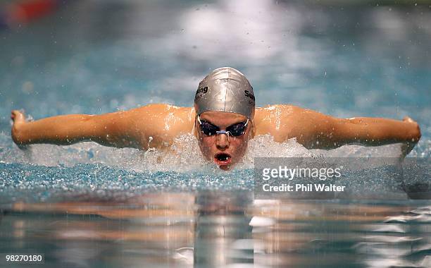 Natalie Wiegersma competes in the Womens 100m butterfly during day two of the New Zealand Open Swimming Championships at the West Wave Aquatic Centre...