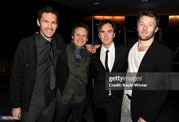 Director Nash Edgerton, actors Damon Herriman, Brandan Donoghue, and writer/actor Joel Edgerton arrive at the Los Angeles premiere of "The Square" at...