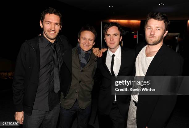 Director Nash Edgerton, actors Damon Herriman, Brandan Donoghue, and writer/actor Joel Edgerton arrive at the Los Angeles premiere of "The Square" at...