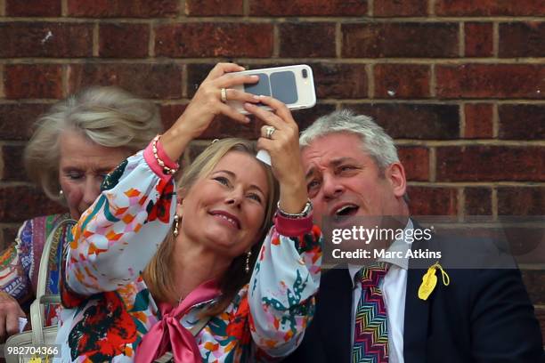 John Bercow Speaker of the House of Commons poses for a selfie during Day 7 of the Fever-Tree Championships at Queens Club on June 24, 2018 in...