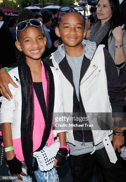Jaden Smith and Willow Smith arrive to the Los Angeles premiere of "The Perfect Game" held at Pacific Theaters at the Grove on April 5, 2010 in Los...