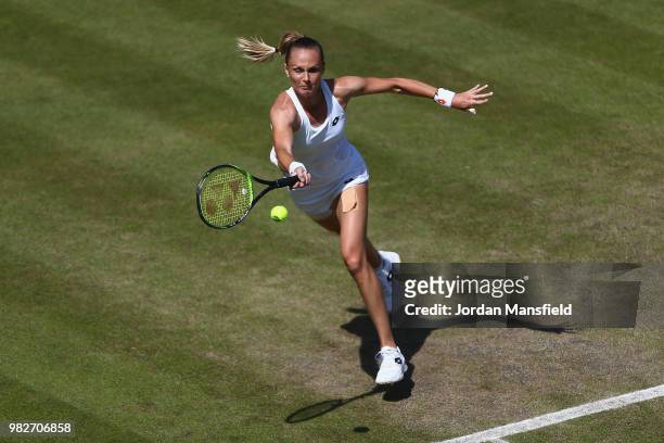 Magdalena Rybarikova of Slovakia plays a forehand during her singles Final match against Magdalena Rybarikova of Slovakia during day nine of the...