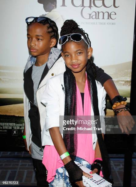 Jaden Smith and Willow Smith arrive to the Los Angeles premiere of "The Perfect Game" held at Pacific Theaters at the Grove on April 5, 2010 in Los...