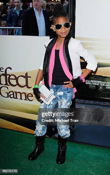 Willow Smith arrives to the Los Angeles premiere of "The Perfect Game" held at Pacific Theaters at the Grove on April 5, 2010 in Los Angeles,...