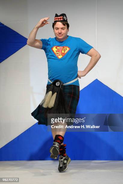 Actor Mike Myers walks the runway at the 8th annual "Dressed To Kilt" Charity Fashion Show presented by Glenfiddich at M2 Ultra Lounge on April 5,...