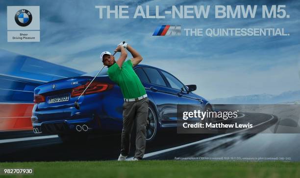 Maximillian Kieffer of Germany plays his tee shot on the 18th hole during the fourth round of the BMW International Open at Golf Club Gut Larchenhof...