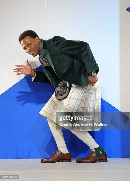 Olympian Shani Davis walks the runway at the 8th annual "Dressed To Kilt" Charity Fashion Show presented by Glenfiddich at M2 Ultra Lounge on April...