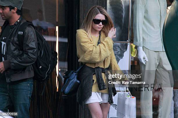 Actress Ashley Olsen leaves the Serge Normant at John Frieda Salon on April 05, 2010 in New York City.