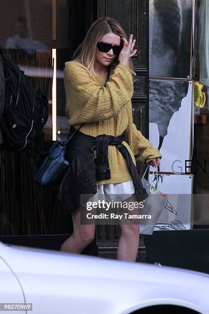 Actress Ashley Olsen leaves the Serge Normant at John Frieda Salon on April 05, 2010 in New York City.