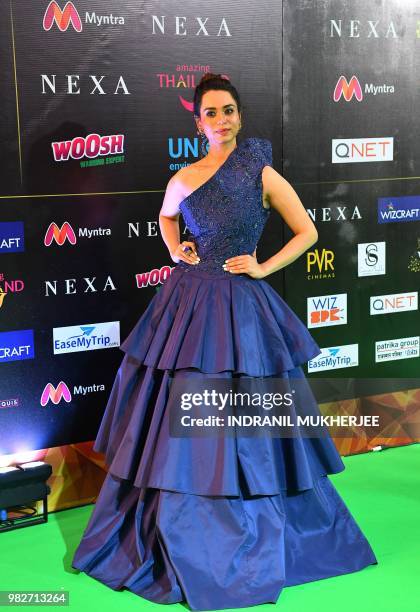 Bollywood actress Soundarya Sharma arrives for the IIFA Awards of the 19th International Indian Film Academy festival at the Siam Niramit Theatre in...