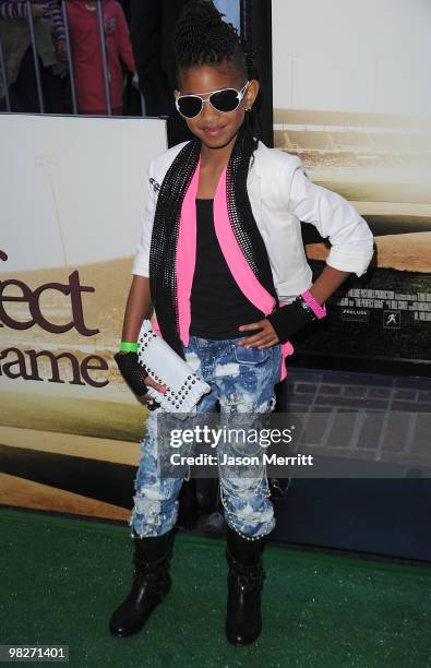 Actress Willow Smith arrives at the Los Angeles premiere of "The Perfect Game" in the Pacific Theaters at the Grove on April 5, 2010 in Los Angeles,...