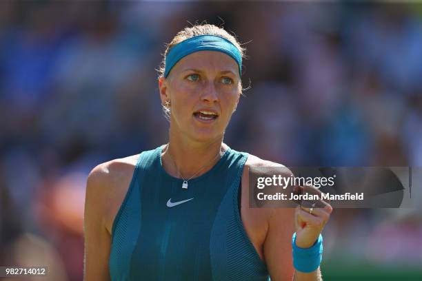 Petra Kvitova of the Czech Republic celebrates a point during her singles Final match against Magdalena Rybarikova of Slovakia during day nine of the...