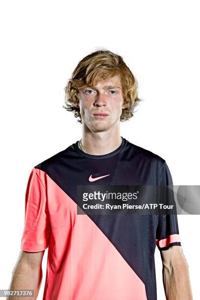 Andrey Rublev of Russia poses for portraits during the Australian Open at Melbourne Park on January 12, 2018 in Melbourne, Australia.