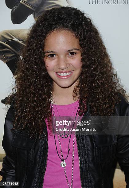 Madison Pettis arrives at the Los Angeles premiere of "The Perfect Game" in the Pacific Theaters at the Grove on April 5, 2010 in Los Angeles,...