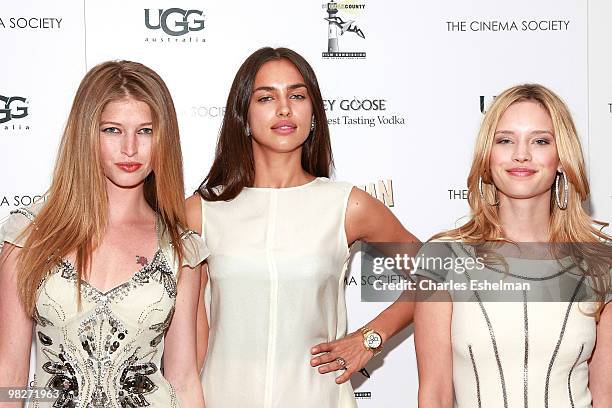 Models Heide Lindgren, Irina Shayk and Julie Ordon attend the Cinema Society with UGG & Suffolk County Film Commission host a screening of "Paper...