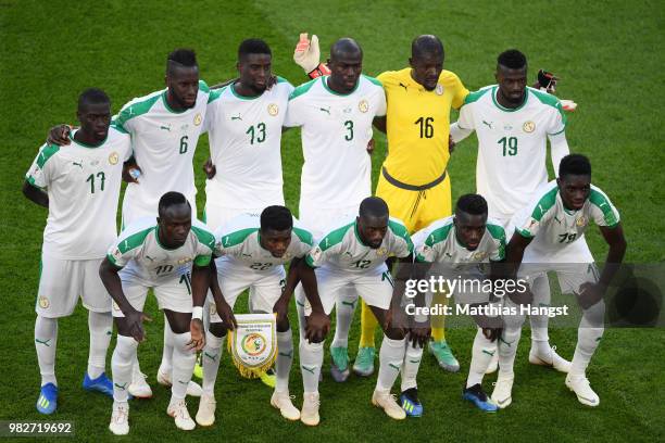 Senegal team pose prior to the 2018 FIFA World Cup Russia group H match between Japan and Senegal at Ekaterinburg Arena on June 24, 2018 in...